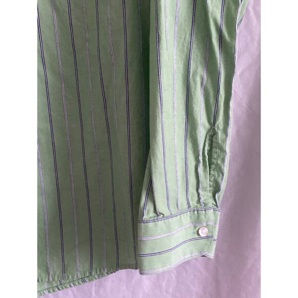 Arrow LS Shirt Green Blue White Stripe Button Down Casual Dress Boy L (14-16) - Picture 9 of 14